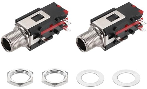 QUARKZMAN 2 st 1/4 tum 6,35 mm stereo ljuduttag, 50 V 3-stifts honkontakt PCB-montering videokontakt stereohörlursuttag med muttrar och hjälmdistans, 36 x 17 x 13 mm