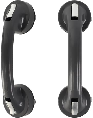 Poignée Ventouse, Barre Dappui Douche, 2 Pièces, Argent | Barre de Douche Ventouse Amovible Réutilisable, Plastique Poignée Baie Vitrée, Armoire, Porte Vitrée, Salle de Bains
