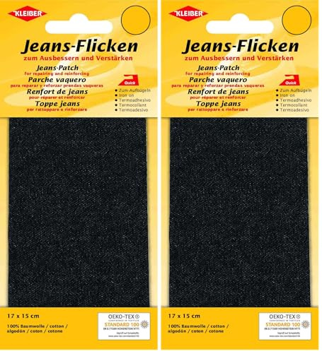 Kleiber 17 x 15 cm Denim Jeans Repair Patch, Black (Pack of 2)