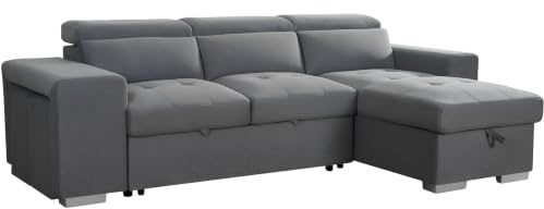 Beehive Furniture Amalfi - Universal Corner Sofa Bed - Grey Upholstered Corner Couch | Setup Included | Built to Last (Universal Corner Sofa Bed)