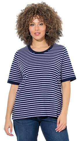 Ulla Popken Damen große Größen Übergrößen Plus Size T-Shirt, Ringel, Classic, Rundhals, Halbarm Tintenblau 54+ 849517740-54+
