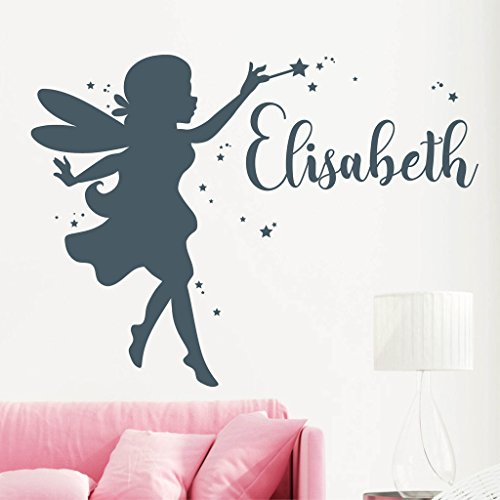 Wandtattoo Kinderzimmer Elfe mit Wunschnamen Wanddeko Wandsticker Wandaufkleber Babyzimmer/hellblau 55 cm hoch x 74 cm breit