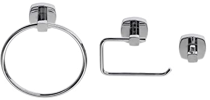 Croydex Flexi-Fix Bathroom Accessory Set Towel Ring, Robe Hook and Toilet Roll Holder, No Drilling Glue Fix