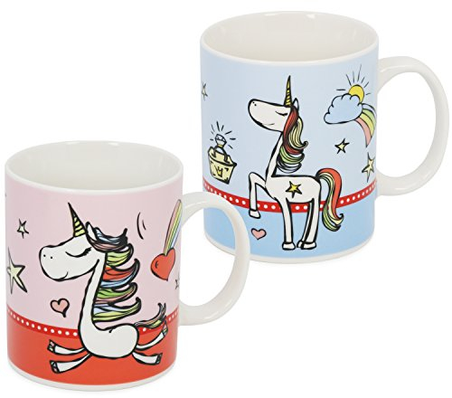 com-four® 2x Einhorn Kaffee-Becher in tollen Farben - zauberhafte Kakao-Tasse mit magischen Einhorn-Motiven - 330 ml (02 Stück - Tasse Mix1)