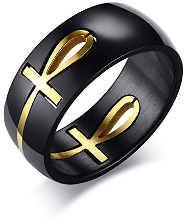 OIDEA Herren Ring Ankh Kreuz Edelstahl: Schwarz Ringe für Herren Damen Vintage Klassisch Retro Charm ägyptische Kreuzring Herrenring Edelstahlring BandringGeschenk für Männer Frauen