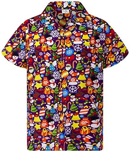 King Kameha Funky-Hawaii-Hemd, Weihnachten, Herren, Kurzarm, Christmas-Allover, Violett, 6XL