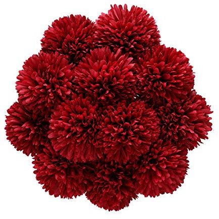 Tifuly Flores de Hortensia Artificial, 12 Piezas de crisantemo de Seda pequeña Bola de Flores para la decoración de la Oficina del jardín del hogar, Ramos de Novia, arreglos Florales(Rojo)