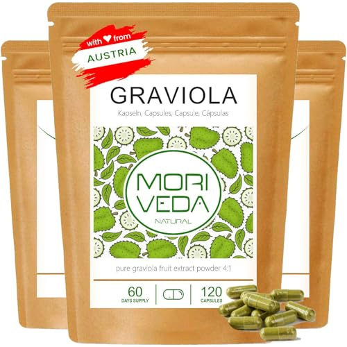 MoriVeda Graviola Kapseln 360 Stk. - 4:1 Extrakt vegan | Sauersack Fruchtextrakt hochdosiert mit Vitamin C & Antioxidantien