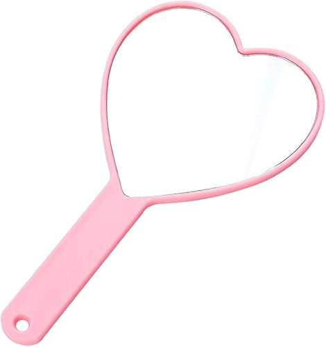 TBWHL Miroir de voyage portable en forme de cœur avec poignée Rose