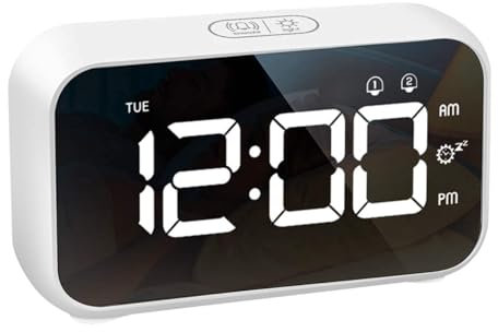 LATEC Digital Alarm Clock Bedside LED Display 40 Alarm Sounds, Adjustable Alarm Volume & Brightness, Snooze, Dual Alarms, USB Charger, 12/24H, Week Display, Home Office Travel (White)
