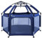 Exqline Baby Laufstall mit Matte, Pop-up Baby Laufgitter, Atmungsaktives Mesh 6-Panel Faltbar Tragbarer Kinderlaufstall mit Sonnenschutz für Outdoor, Innen, Garten, Strand (Navy blau)