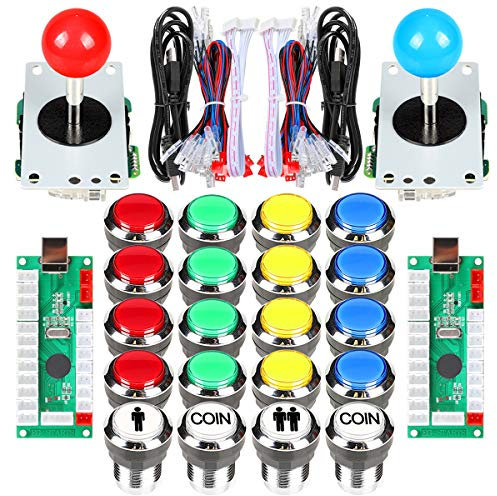 Fosiya 2 Joueurs Arcade Joystick LED Chrome Boutons poussoirs pour PC MAME Raspberry Pi Jeux vidéo Arcade Cabinet Pièces (Couleurs Mélangées)