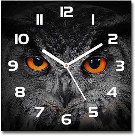 Tulup Glasuhr - 30x30cm - weißen Zeigern - Wanduhr Wandkunst Bild Gehärtetem Glas Uhr Echtglas Küche Wohnzimmer - Eule