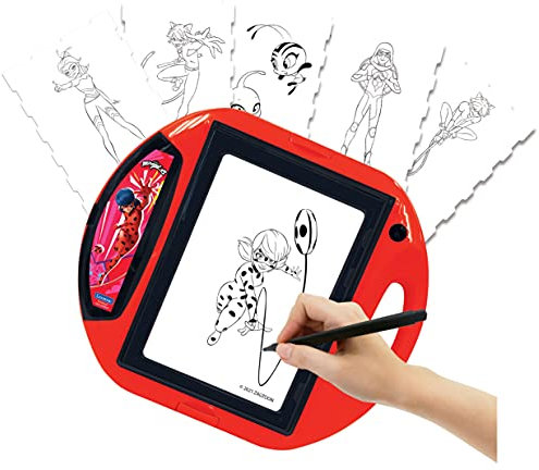 Lexibook, Miraculous Ladybug Cat Noir, Zeichenprojektor 4 Stempel, 10 Vorlagen, beleuchteten Fläche, 1 Stift enthalten, Rot/Schwarz, CR310MI