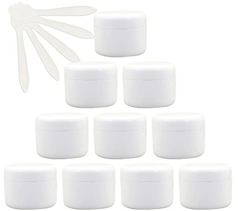 TIANZD 12 Pieces Empty 100ml White Plastic Cosmetic Jars with Screw Lid, 100g Small Pot with Inner Linner for Cosmetic Travel Homemade Cream Gel Lip Balm Salve Storage Containers+ 5X Spatula