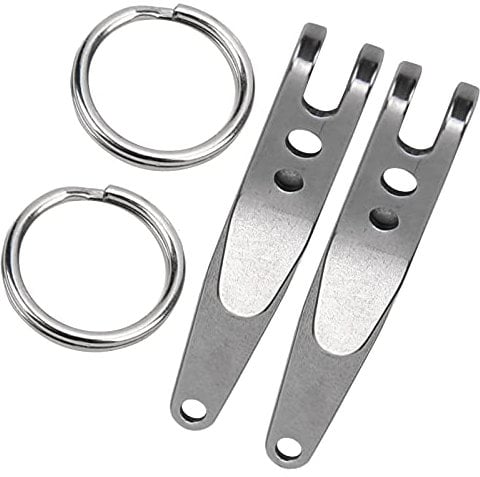 Dilwe 2Pcs Outdoor Suspension Clip, Stainless Steel Belt Pocket Clip with Keychain for Keys, Tools, Gear