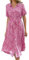 Livonmone Sommerkleid Damen Kurzarm Casual V-Ausschnitt Blumendruck Kleider Strandkleider Sexy Schlitz Midikleid Cocktailkleid Partykleid mit Gürtel (Rose Rot, L)