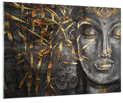 Bilder auf Glas 100x70cm Glasbild Buddha Gold Bodhisattva Groß Wanddeko Bild im Glas Schlafzimmer Küche Deko Wandbilder Dekoration Wohnzimmer Modern Wall Decor Wand Kunstdruck Art GAA100x70-4442