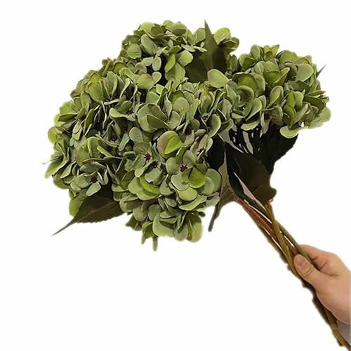 5pcs Artificial Retro Color Hydrangea Flower Branch Faux Hydrangea Macrophylla for Wedding Centerpieces Home Party Floral Arrangement (Green)
