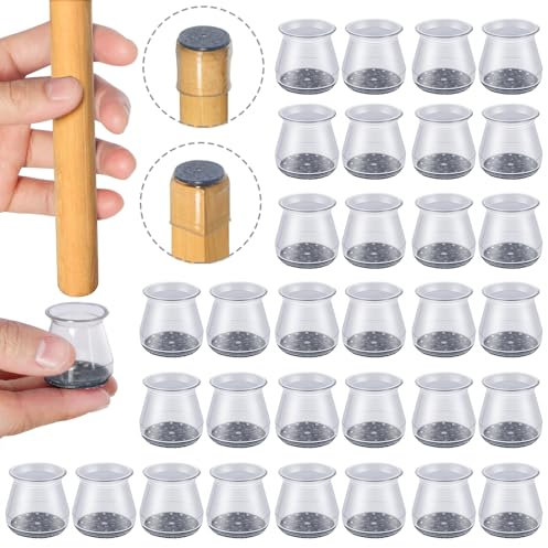 32 Stück Schutzkappen Für Stuhlbeine mit Filz, Transparent Silikon Stuhlbeinkappen, Filzgleiter für Stühle, Klein Stuhlkappen Rund Stuhlbeinschoner für Hartholzböden (Fit 23-32.9mm)