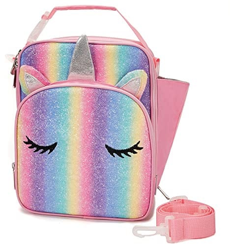 VASCHY Insulated Lunch Bag, Portable Reusable Lunch Bag with Pockets for Bottles, Lunch Bag for School and Picnic (Rainbow Unicorn)
