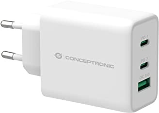 CONCEPTRONIC Ladegerät ALTHEA12W 3-Port 65W GaN USB PD, USB-C x 2, USB-A x 1, QC 3.0, weiß
