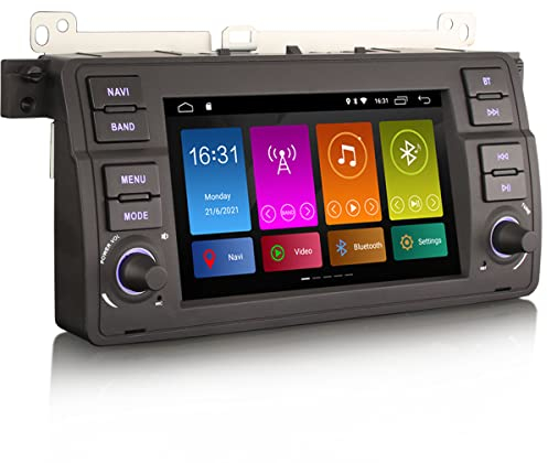 Erisin Android 14 4GB+64GB 8-Kern Autoradio GPS Navigation für BMW 3er M3 E46 318 320 Rover 75 MG ZT 7 IPS Touchscreen Unterstützt Kabelloses CarPlay Android Auto DAB+WiFi 4G Bluetooth 5.0 Canbus DSP