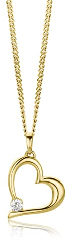 OROVI Damen Goldschmuck, Gold Herzanhänger mit Zirkonia, Kettenanhänger aus 9 Karat (375) Gelbgold inklusive kostenloser Silber Kette (45 cm)