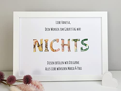 personalisiertes Geldgeschenk zum Geburtstag - MotivNICHTS (mit Bilderrahmen - schwarz)