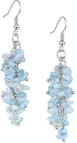 KYEYGWO Aquamarine Heilung Kristall Ohrringe für Damen, Stein Baumeln Haken Ohrrings Trommelsteine Ohrhänger Quarz Edelstein Ohrschmuck Stilvoll Scmuck für Frauen