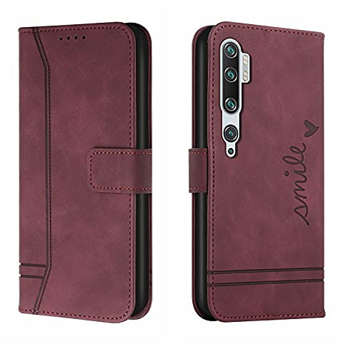 Bravoday Hülle für Xiaomi Mi Note 10 / Xiaomi Mi Note 10Pro / Xiaomi CC9 Pro, PU Ledertasche Handyhülle Flip Schutzhülle Kompatibel mit Xiaomi Mi Note 10, mit Kartenfäch & Kickstand, Weinrot