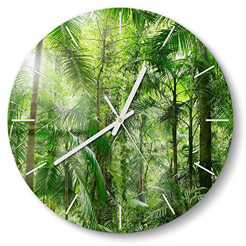 DEQORI Glasuhr | rund Ø 30 cm | Motiv Mitten im Dschungel | ausgefallene leise Design Uhr aus Glas | Wanduhr für Wohnzimmer & Küche | Moderne Hingucker Uhr für die Wand