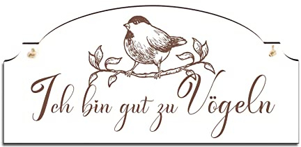 Schild mit Spruch Ich bin gut zu Vögeln - Frühling Dekoschild mit Vogel Spatz Motiv Vintage Türschild Deko Garten - 20 x 10
