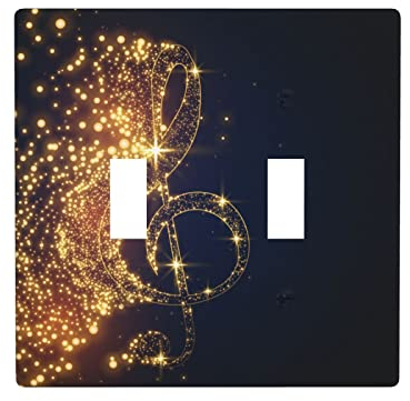 Goldfarbene Musiknote mit glänzendem Stern, Doppelschalter-Abdeckungen, moderne dekorative Doppel-Kippschalter-Abdeckung, Wandplatte für private gewerbliche Nutzung