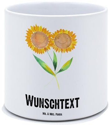 Mr. & Mrs. Panda Personalisierter XL Blumentopf Blume Sonnenblume - Personalisierte Geschenke, Pflanztopf Groß Mit Gravur, Freundschaft, Garten,