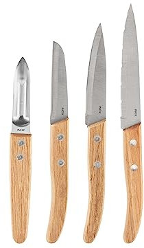 Royal Norfolk Set 3 Coltelli e Sbucciatore in Acciaio Inox con Manico in Legno, 4 Pezzi