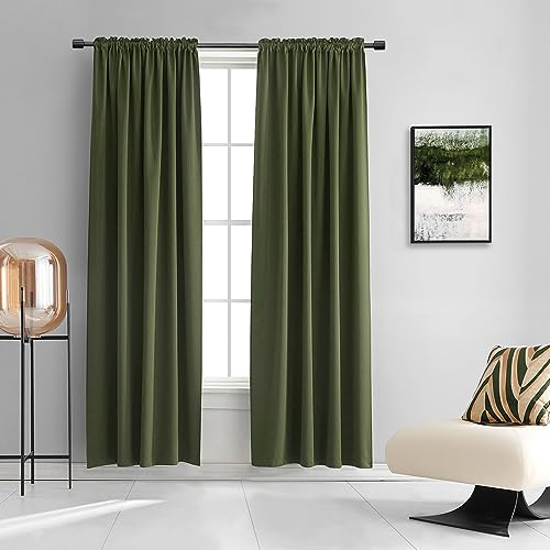 Loden/Dark Olive Green Verdunkelungsvorhänge 132 cm mit 228 cm Länge für Schlafzimmer – 2 Paneele Terrasse Glastür Vorhang Paneele Wohnzimmer Verdunkelung thermisch isolierte Vorhänge
