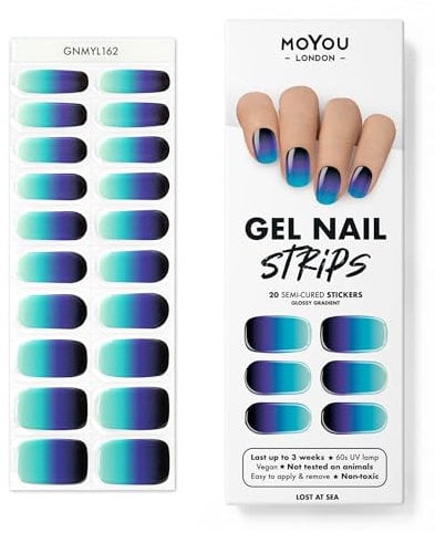 MOYOU LONDON Semi Cured Gel Nail Strips - 20 Pcs. Nail Wraps for Salon-Quality Manicure - Works with Any UV Lamp - Easy to Apply, Trim, & Remove Gel Stickers