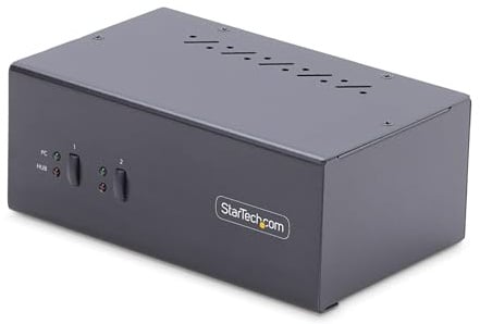 StarTech 2 Port Dual DisplayPort KVM Switch, 4K 60Hz, USB 5Gbps | Dual-Monitor, DP 1.2, 2x USB 2.0 HID, USB-Emulation, Stahlgehäuse