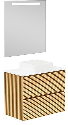 Baikal Mueble de Baño Dash. Conjunto de Baño de 2 Cajones, Suspendido en Pared, Incluye Lavabo Cerámico. Mueble de Fondo de 46cm. Mueble MONTADO. Lavabo sobre Encimera 80 cm Monocolor