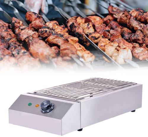 Electric Table Top Griddle - Smokeless Portable BBQ Barbecue Grill For Indoor Cooking - Temperature Control - With Water Filled Drip Tray - Kebab Grill - JPX D282