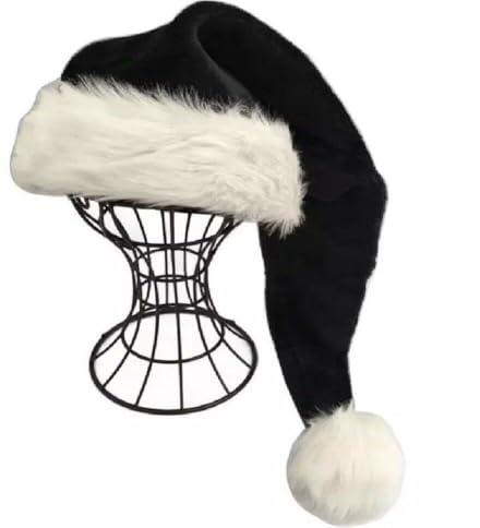 Schwarzer Plüsch-Weihnachtsmütze, traditionelle Weihnachtsmütze, originelle Weihnachtsmann-Mütze, Neujahrs-Weihnachtsmütze als Geschenk, Partyzubehör