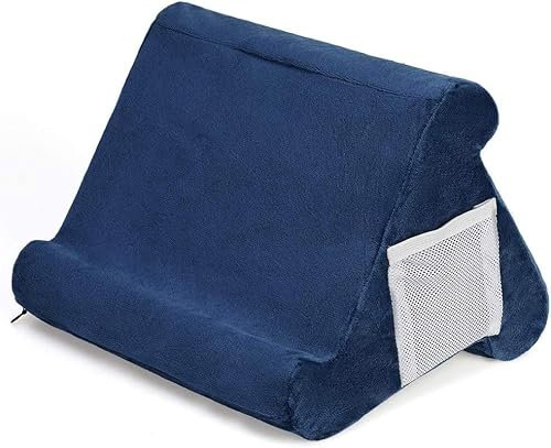 ZAJCI Pad Pillow - Support de Tablette Souple avec Poche en Filet - Support Universel Multi-Angle de Tablette Lit, Support pour Tablette Smartphones Livres Magazines Liseuse (Bleu Marine)