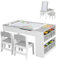 COSTWAY 2-in-1 Kids Art Table and Chairs Set, Wooden Toddler Craft Easel Desk with 2-Tier Open Shelf, Storage Bins, Paper Roll and Paint Cups, Children Play Activity Furniture Set