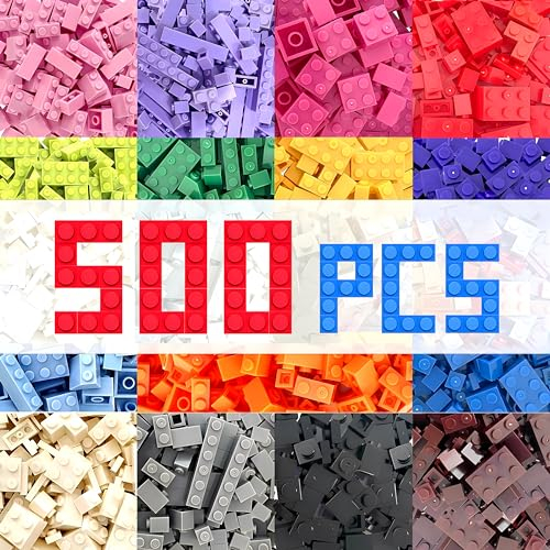 HIUME 500 Basic Bausteine Box, Klassische Basis Steine Nachfüllpacks Kompatibel zu Allen Anderen Herstellern – Geschenke für Jungen und Mädchen ab 4 5 6 Jahren.