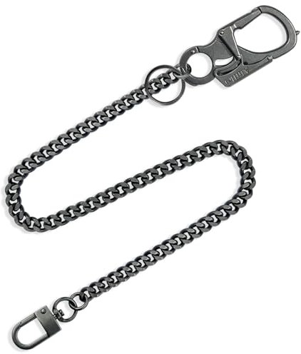 Ahiller Schlüsselkette,Doppelt Verschließbare Anti Diebstahl Brieftaschenkette, Herren Hosen Ketten, Gürtelketten, Kette für Geldbeutel, Biker Portemonnaie Kette,Schwarz.