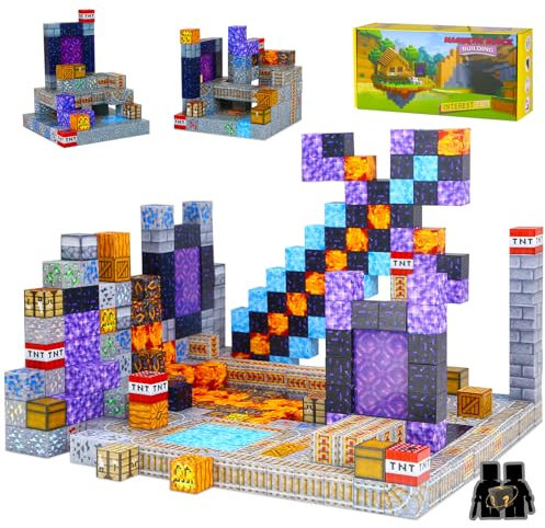 SK MISS Magnetic Building Blocks 100PCS, Magnetic Blocks for Kids, Magnetic Cubes Blocks Cave Worlds, Education Construction Tiles Toys for Boys Girls 5 + Years Old
