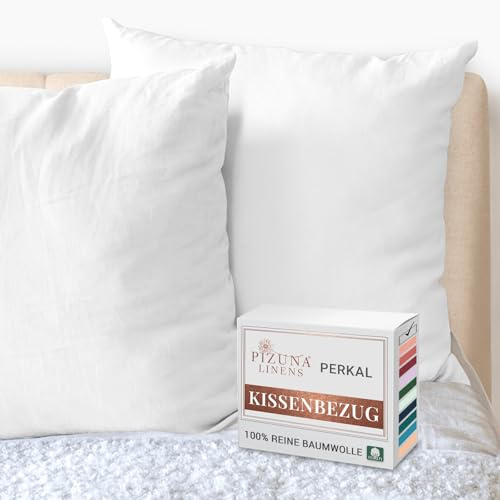 Pizuna Perkal Kissenbezug 80x80 Baumwolle 2er Set Weiß | Atmungsaktiv 100% langstaplige Baumwolle in Perkalbindung Nur kissenbezug (Weiß Kissenbezug 2er set)