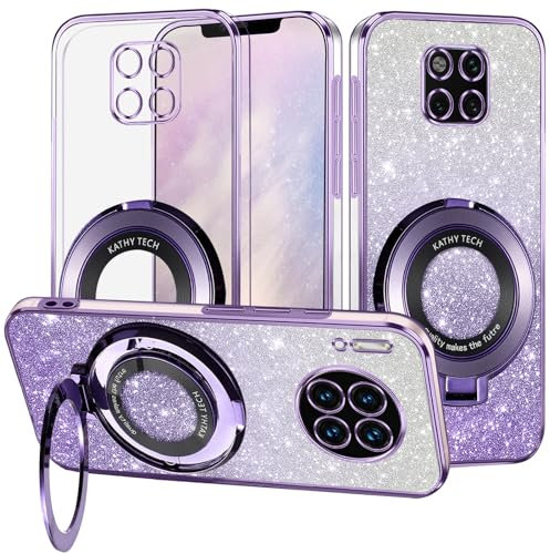 Yarxiawin Custodia Per Huawei Mate 20 Pro con Anello Supporto Magnetico Rosa, Glitter Case per Huawei Mate 20 Pro Cover Trasparente Silicone Brillante Sottile Antiurto Morbido (Viola)