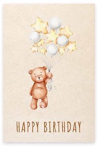 Handarbeit - Lieblingsladen 1 Premium Geburtstagskarte Happy Birthday 18x12cm mit weißem Umschlag, Bärlimotiv, Karte zum Geburtstag Glückwunschkarte Alles Gute Happy-Birthday-Karte
